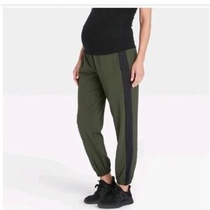 NWT Isabel Maternity Stretch Crossover Panel Women Jogger Pants Green Large